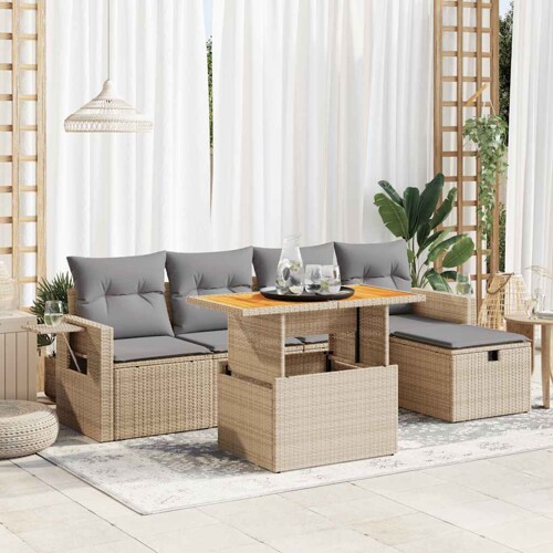 vidaXL 6-dijelni set vrtnih sofa s jastucima bež od poliratana bagrem