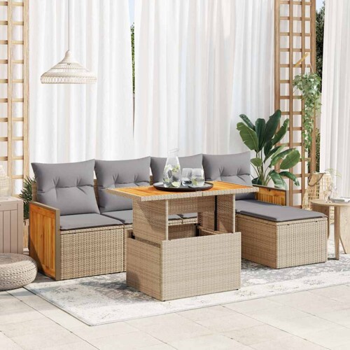 vidaXL 6-dijelni set vrtnih sofa s jastucima bež od poliratana bagrem