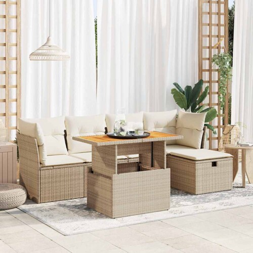 vidaXL 6-dijelni set vrtnih sofa s jastucima bež od poliratana bagrem