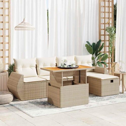 vidaXL 6-dijelni set vrtnih sofa s jastucima bež od poliratana bagrem