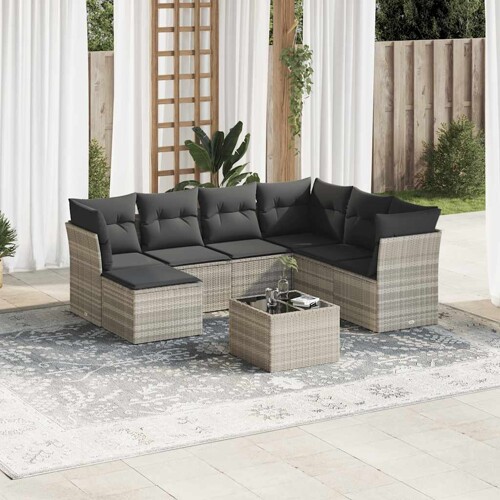 vidaXL 8-dijelni set vrtnih sofa od poliratana s jastucima svjetlosivi