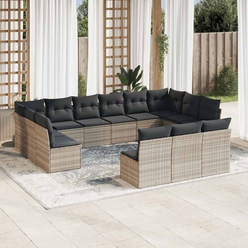 vidaXL 13-dijelni set vrtnih sofa poliratan s jastucima svijetlosivi