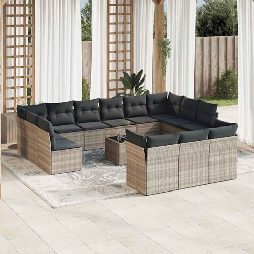 vidaXL 14-dijelni set vrtnih sofa poliratan s jastucima svijetlosivi