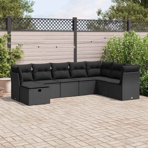 vidaXL 8-dijelni set vrtnih sofa od poliratana s jastucima crni