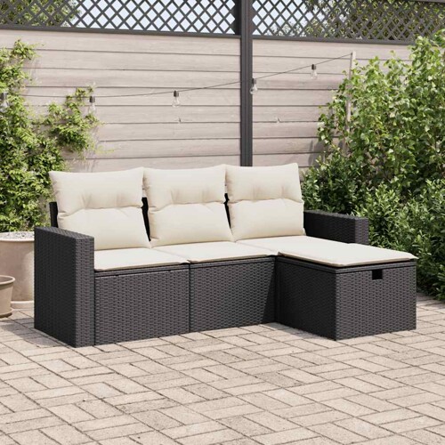 vidaXL 4-dijelni set vrtnih sofa od poliratana s jastucima crni