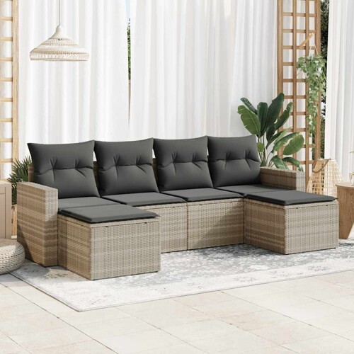 vidaXL 6-dijelni set vrtnih sofa od poliratana s jastucima svjetlosivi