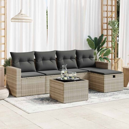 vidaXL 6-dijelni set vrtnih sofa od poliratana s jastucima svjetlosivi