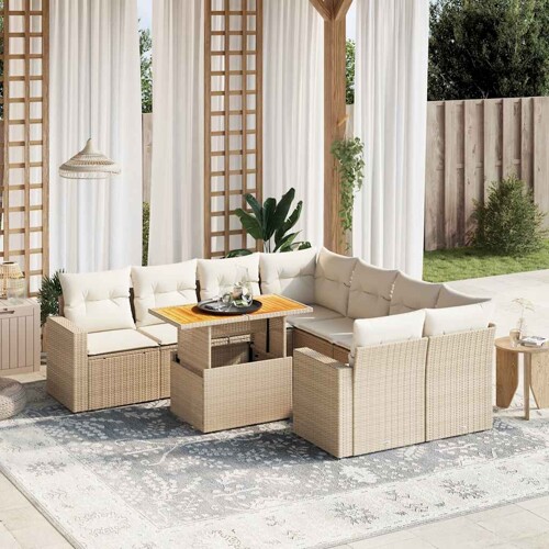 vidaXL 9-dijelni set vrtnih sofa s jastucima bež od poliratana