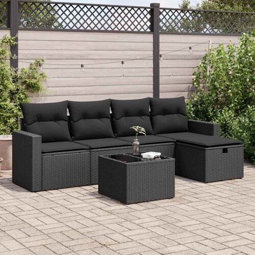 vidaXL 6-dijelni set vrtnih sofa s jastucima crni od poliratana
