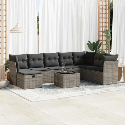 vidaXL 9-dijelni set vrtnih sofa od poliratana s jastucima sivi