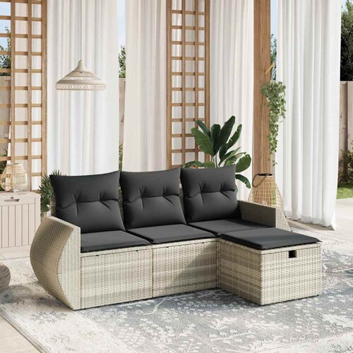 vidaXL 4-dijelni set vrtnih sofa s jastucima svijetlosivi poliratan