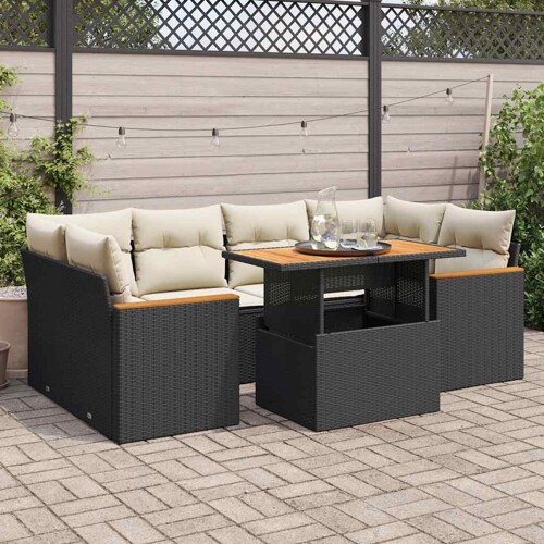 vidaXL 6-dijelni set vrtnih sofa s jastucima crni od poliratana bagrem