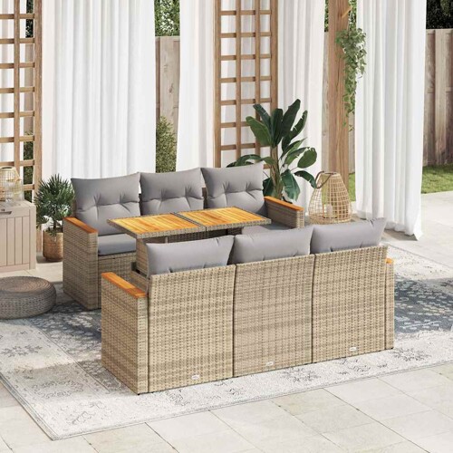 vidaXL 7-dijelni set vrtnih sofa s jastucima bež od poliratana bagrem