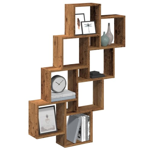 vidaXL Zidna kockasta polica staro drvo 90x15x119,5 cm
