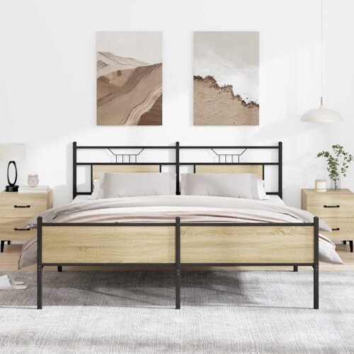 vidaXL Metalni okvir kreveta bez madraca boja hrasta sonome 160x200 cm