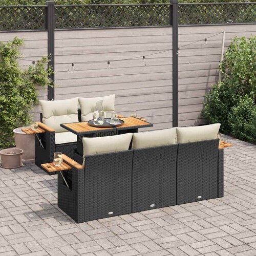 vidaXL 6-dijelni set vrtnih sofa s jastucima crni od poliratana bagrem