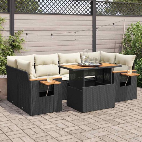 vidaXL 7-dijelni set vrtnih sofa od poliratana s jastucima crni bagrem