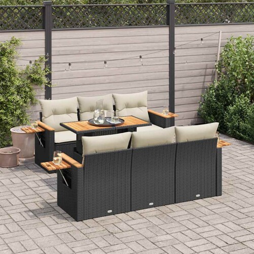 vidaXL 7-dijelni set vrtnih sofa od poliratana s jastucima crni bagrem