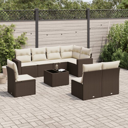 vidaXL 9-dijelni set vrtnih sofa s jastucima poliratan smeđi