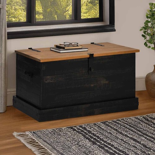vidaXL Škrinja za pohranu HALDEN crna 91x48x47 cm puno drvo bor