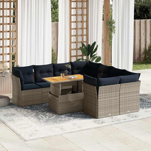 vidaXL 9-dijelni set vrtnih sofa od poliratana s jastucima sivi