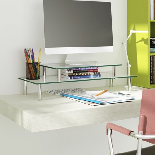 vidaXL 2-slojni stalak za monitor prozirno staklo