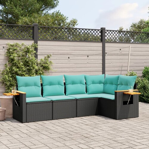 vidaXL 5-dijelni set vrtnih sofa od poliratana s jastucima crni
