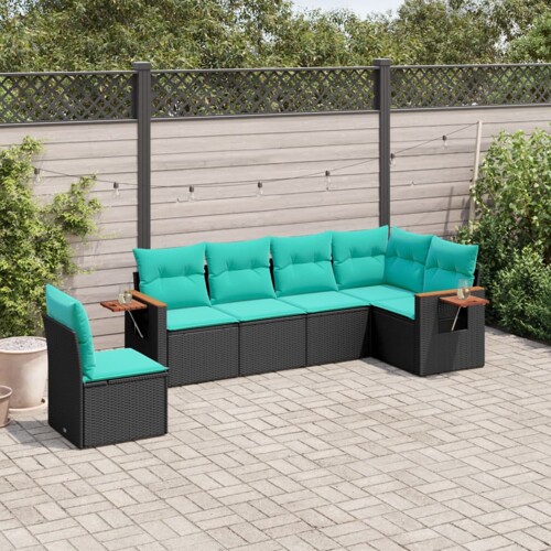 vidaXL 6-dijelni set vrtnih sofa od poliratana s jastucima crni