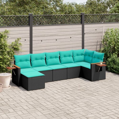 vidaXL 7-dijelni set vrtnih sofa od poliratana s jastucima crni