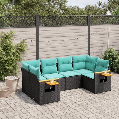 vidaXL 6-dijelni set vrtnih sofa od poliratana s jastucima crni