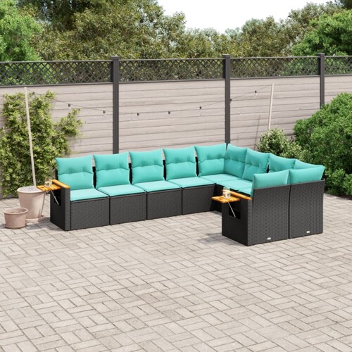 vidaXL 9-dijelni set vrtnih sofa od poliratana s jastucima crni