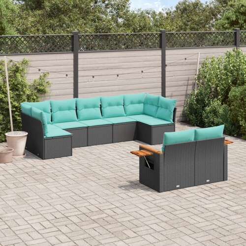 vidaXL 9-dijelni set vrtnih sofa od poliratana s jastucima crni
