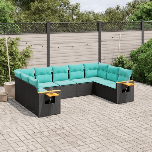 vidaXL 9-dijelni set vrtnih sofa od poliratana s jastucima crni