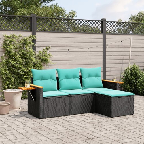 vidaXL 4-dijelni set vrtnih sofa od poliratana s jastucima crni