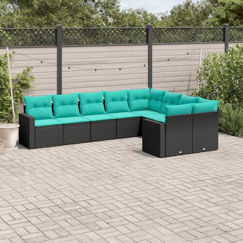 vidaXL 9-dijelni set vrtnih sofa od poliratana s jastucima crni