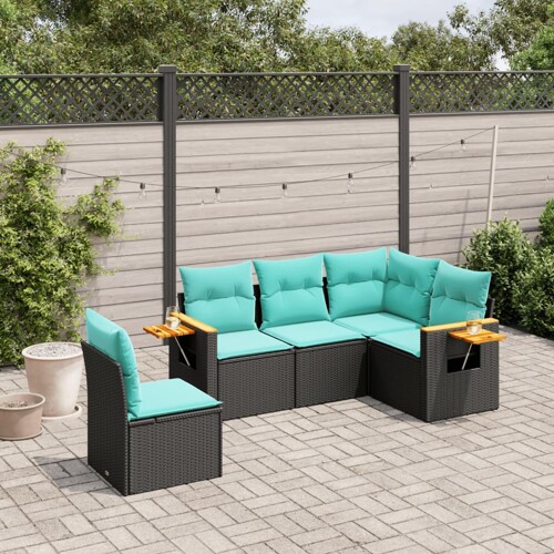 vidaXL 5-dijelni set vrtnih sofa od poliratana s jastucima crni