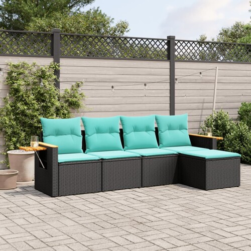 vidaXL 5-dijelni set vrtnih sofa od poliratana s jastucima crni