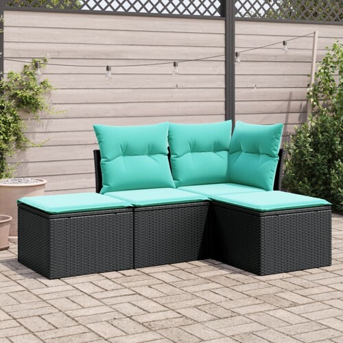 vidaXL 4-dijelni set vrtnih sofa od poliratana s jastucima crni