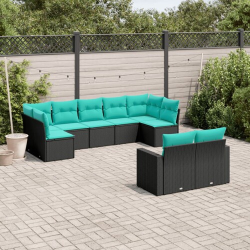vidaXL 9-dijelni set vrtnih sofa od poliratana s jastucima crni