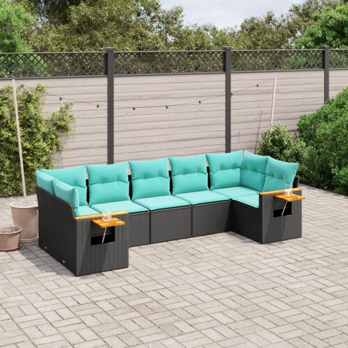 vidaXL 7-dijelni set vrtnih sofa od poliratana s jastucima crni