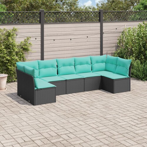 vidaXL 7-dijelni set vrtnih sofa od poliratana s jastucima crni