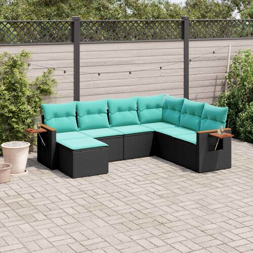 vidaXL 7-dijelni set vrtnih sofa od poliratana s jastucima crni
