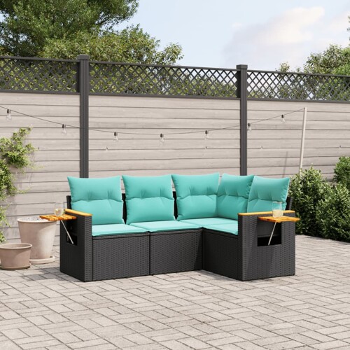 vidaXL 4-dijelni set vrtnih sofa od poliratana s jastucima crni