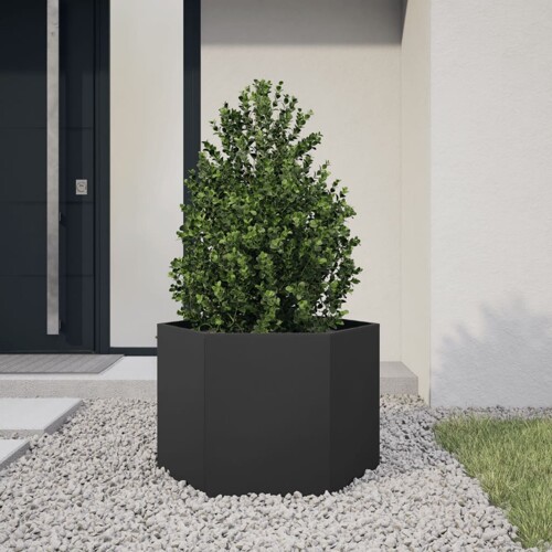 vidaXL Vrtna sadilica crna šesterokutna 69x60x45 cm čelična