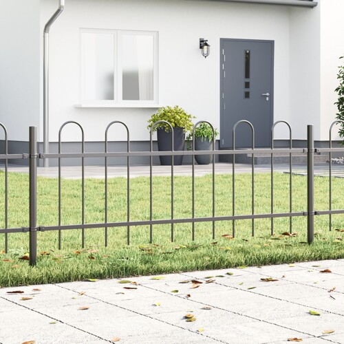 vidaXL Ograde za vrt s lukom siva 5,1x0,6 m čelik