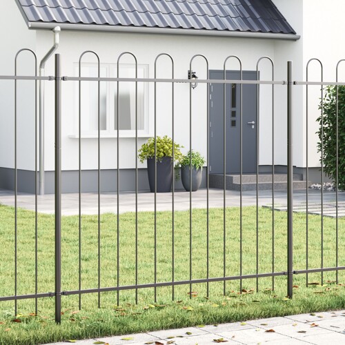vidaXL Ograde za vrt s arkadnim vrhom Siva 6,8x1,5 m Čelik