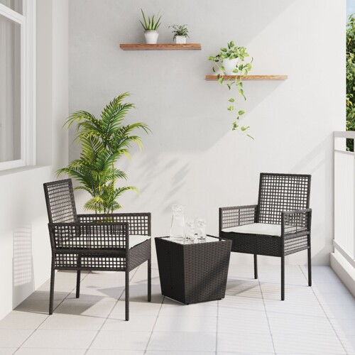 vidaXL 3-komponentni vrtni bistro set s jastučićima crni poli ratan
