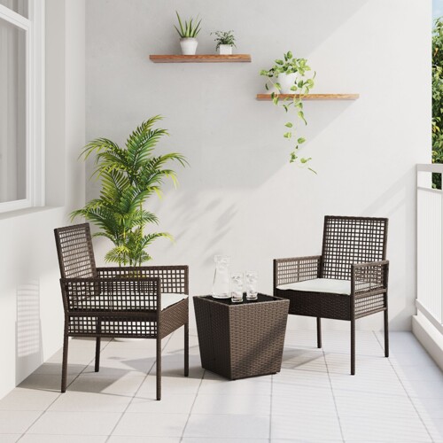 vidaXL 3-dijelni vrtni bistro set s jastucima smeđi poli ratan