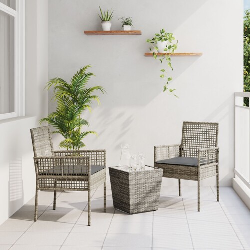 vidaXL 3-dijelni vrtni bistro set s jastucima siva poli ratan