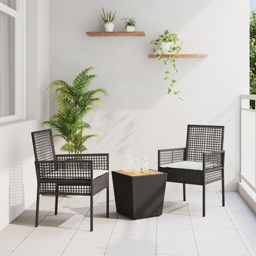 vidaXL 3-dijelni vrtni bistro set s jastučićima crni poli ratan